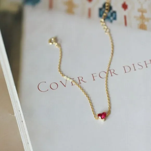 925 Sterling Silver Gold Heart Shape Zircon Dainty Bracelet Red Love Heart Gift - Picture 5 of 5